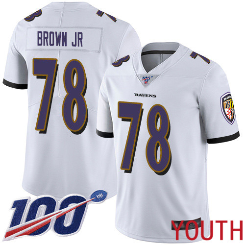 Baltimore Ravens Limited White Youth Orlando Brown Jr. Road Jersey NFL Football #78 100th Season Vapor Untouchable->youth nfl jersey->Youth Jersey